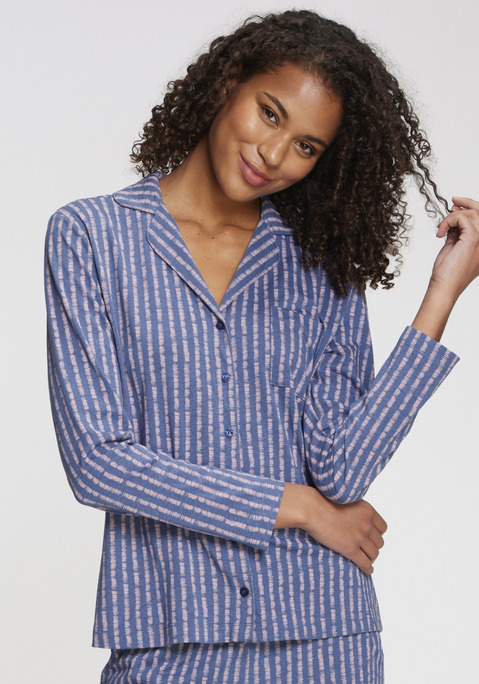 Bild: Pyjamaoberteil von Vivance Dreams: Klassisches Pyjamaoberteil von Vivance Dreams im Streifen-Look. Reverskragen und aufgesetzte Brusttasche. Durchgehende Knopfleiste für mehr Komfort. Angenehme Baumwoll-Viskose-Qualität.