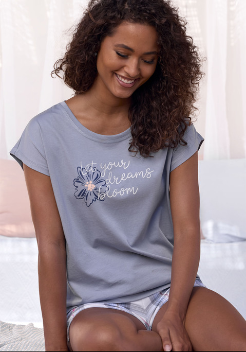 Bild: Pyjamaoberteil von Vivance Dreams: Schlafshirt von Vivance Dreams. Mit schönem Print vorn. Rundhalsausschnitt. Kurze Ärmel. Trageangenehmer Baumwoll-Jersey.