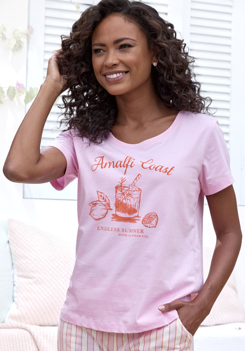 Bild: Pyjamaoberteil von Vivance Dreams: Schlafshirt von Vivance Dreams. Mit Rundhalsausschnitt und Motivprint vorn. Trageangenehme Baumwollqualität.