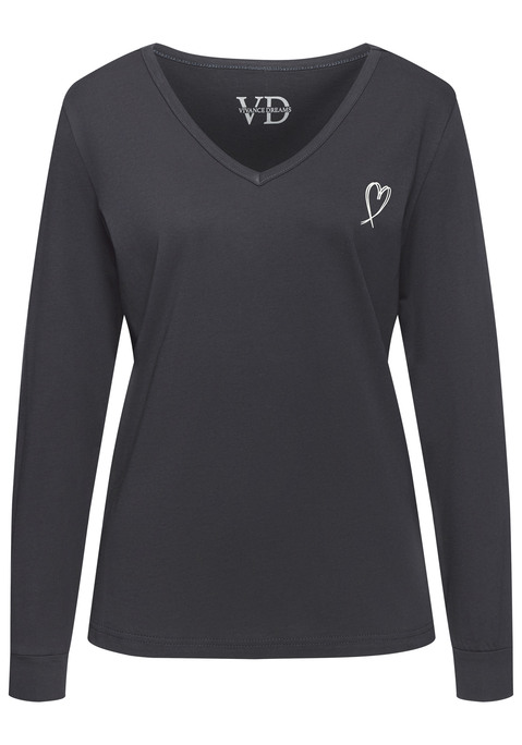 Bild: Pyjamaoberteil von Vivance Dreams: Bequemes Langarmshirt von Vivance Dreams mit kleinem Herzprint. Mit V-Ausschnitt und Ärmelbündchen. Single-Jersey aus reiner Baumwolle.
