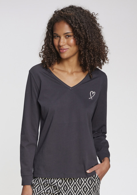 Bild: Pyjamaoberteil von Vivance Dreams: Bequemes Langarmshirt von Vivance Dreams mit kleinem Herzprint. Mit V-Ausschnitt und Ärmelbündchen. Single-Jersey aus reiner Baumwolle.