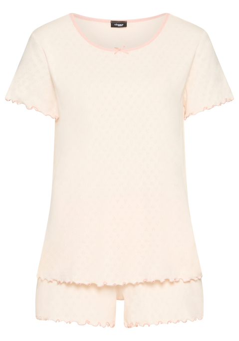 Bild: Shorty von Vivance Dreams: 3-teiliger Shorty von Vivance Dreams mit Ajour-Muster. Kurzarmshirt und Trägertop jeweils mit Zierschleife am Rundhalsausschnitt. Shorts mit Zierschleife am elastischen Bund. Mit süßen Babylocksäumen in Kontrastfarbe. Weiche, trageangenehme Qualität aus reiner Baumwolle.
