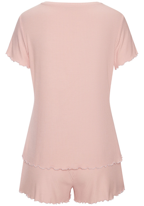 Bild: Shorty von Vivance Dreams: Hübscher Shorty von Vivance Dreams. Geripptes Material mit Babylock-Nähten. T-Shirt mit Rundhalsausschnitt, Shorts mit Elastikbund. Trageangenehme Qualität mit Viskose.