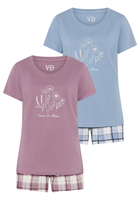 Bild: Shorty von Vivance Dreams: Schöner Karo-Pyjama von Vivance Dreams im 2er-Pack. Unifarbenes T-Shirt mit Print vorn und Rundhalsausschnitt mit Rippbündchen. Karierte Shorts mit elastischem Tunnelzugbund . Weiche Baumwollqualität.