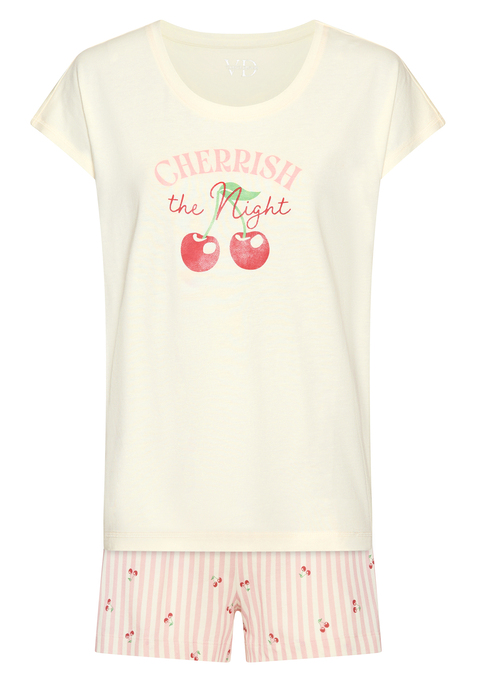 Bild: Shorty von Vivance Dreams: Shorty-Pyjama von Vivance Dreams mit Front-Print. Rundhalsausschnitt mit süßem Druck. Kurze Hose mit elastischem Bund, Bindeband und Eingriffstaschen. Single Jersey Qualität aus Baumwollmischung.