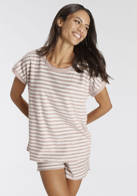Bild: Shorty von Vivance Dreams: Kurzer gestreifter  Frotte Pyjama mit in angenehmer Qualität aus 80% Baumwolle, 20% Polyester.