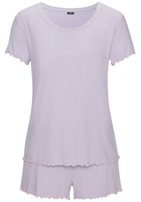 Bild: Shorty von Vivance Dreams: Hübscher Shorty von Vivance Dreams. Geripptes Material mit Babylock-Nähten. T-Shirt mit Rundhalsausschnitt, Shorts mit Elastikbund. Trageangenehme Qualität mit Viskose.