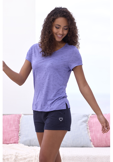 Bild: Shorty von Vivance Dreams: Shorty von Vivance Dreams. Mit Melange-Effekt. T-Shirt mit Rundhalsausschnitt. Kontrastfarbene Shorts mit elastischem Kordelzugbund und aufgekrempelten Beinabschlüssen. Trageangenehme Qualität.
