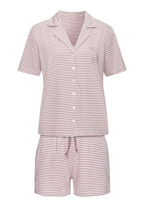 Bild: Shorty von Vivance Dreams: Shorty von Vivance Dreams mit Querstreifen. Kurzärmeliges Oberteil mit Reverskragen, durchgehender Knopfleiste und kleiner Logostickerei auf der Brust. Die Shorts mit elastischem Tunnelzugbund . Weiter Schnitt. Trageangenehme Qualität.