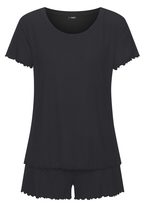 Bild: Shorty von Vivance Dreams: Hübscher Shorty von Vivance Dreams. Geripptes Material mit Babylock-Nähten. T-Shirt mit Rundhalsausschnitt, Shorts mit Elastikbund. Trageangenehme Qualität mit Viskose.