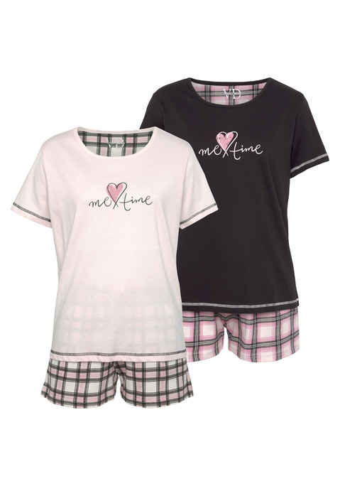 Bild: Shorty von Vivance Dreams: Doppelpack Shorty mit allover Print Shorts und Tunnelzugbund. Kurzarm-Shirt mit Frontprint und Kontrastnähten in angenehmer Qualität aus 100% Baumwolle.