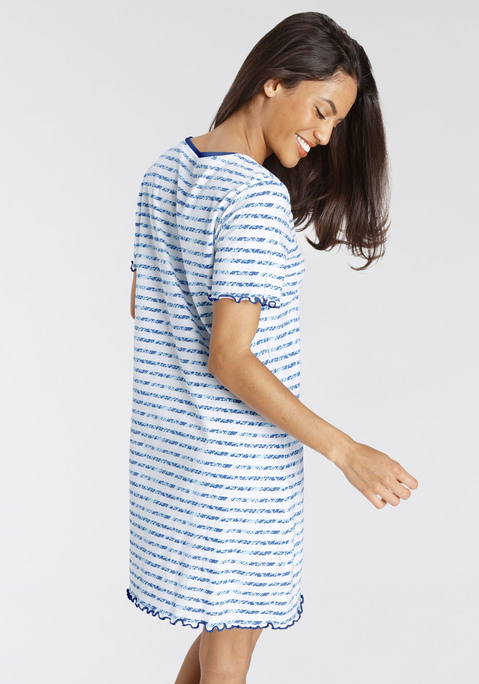 Bild: Sleepshirt von Vivance Dreams: Kurzes Nachthemd mit 2-farbigem Streifendruck und Foliendruck vorn. Aus reiner Baumwolle.