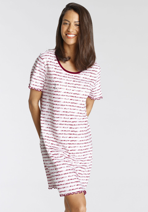 Bild: Sleepshirt von Vivance Dreams: Kurzes Nachthemd mit 2-farbigem Streifendruck und Foliendruck vorn. Aus reiner Baumwolle.