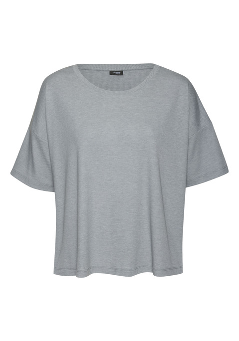 Bild: T-Shirt von Vivance Dreams: Lässiges Lounge-Shirt von Vivance Dreams. Weiter Rundhalsausschnitt mit Abschluss. Lockere Passform. Pflegeleichte, elastische Feinripp-Qualität mit Viskoseanteil.