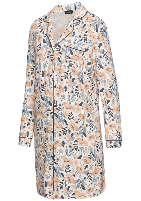 Bild: Umstandsnachthemd von Vivance Dreams: Klassisches Nachthemd für Schwangere von Vivance Dreams. Alloverprint mit kontrastierenden Paspeln. Mit Reverskragen und durchgehender Knopfleiste. Brusttasche. Fließende Qualität aus elastischer Viskosemischung.