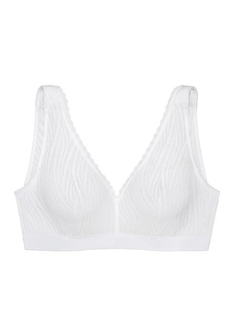 Bild: Entlastungs-BH von Vivance: Ohne Bügel. Aus Alloverspitze mit hübscher Spitzenkante. Leichter V-Ausschnitt. Komfortabler Halt durch seitlich im Cup eingearbeitetes, weiches Padding, stützt die Büste bis in große Größen. Weiches Unterbrustgummi. Breitere, leicht gefütterte Träger (nicht verstellbar). Rückenverschluss verstellbar.