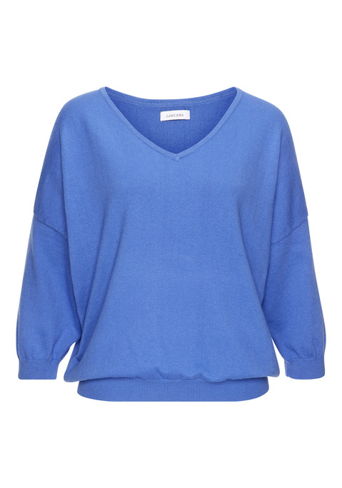 Bild: Fledermauspullover von Vivance: Unifarbener Fledermauspullover von Vivance. Mit tiefem V-Ausschnitt, überschnittenen Schultern und 3/4-langen Fledermausärmeln. Figurumschmeichelnde Passform, gerader Saumabschluss. Hüftlang. Ideal für den Übergang und Sommerabende. Weiche Feinstrickqualität.