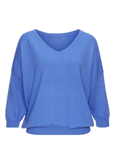 Bild: Fledermauspullover von Vivance: Unifarbener Fledermauspullover von Vivance. Mit tiefem V-Ausschnitt, überschnittenen Schultern und 3/4-langen Fledermausärmeln. Figurumschmeichelnde Passform, gerader Saumabschluss. Hüftlang. Ideal für den Übergang und Sommerabende. Weiche Feinstrickqualität.