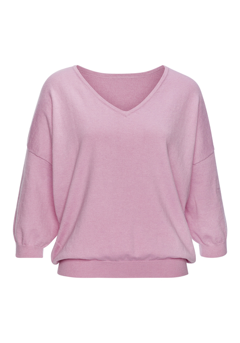 Bild: Fledermauspullover von Vivance: Unifarbener Fledermauspullover von Vivance. Mit tiefem V-Ausschnitt, überschnittenen Schultern und 3/4-langen Fledermausärmeln. Figurumschmeichelnde Passform, gerader Saumabschluss. Hüftlang. Ideal für den Übergang und Sommerabende. Weiche Feinstrickqualität.