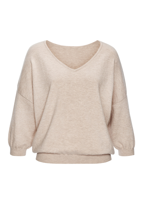 Bild: Fledermauspullover von Vivance: Unifarbener Fledermauspullover von Vivance. Mit tiefem V-Ausschnitt, überschnittenen Schultern und 3/4-langen Fledermausärmeln. Figurumschmeichelnde Passform, gerader Saumabschluss. Hüftlang. Ideal für den Übergang und Sommerabende. Weiche Feinstrickqualität.