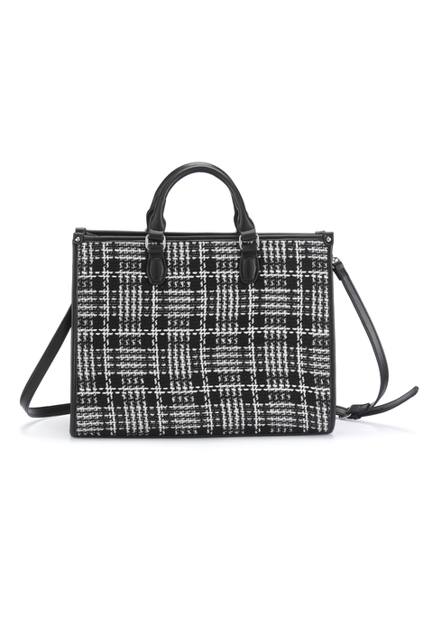 Bild: Handtasche von Vivance: Elegante Handtasche von Vivance in karierter Optik. Henkel abnehmbar. Extra Innentasche plus viel Platz für Handy, Geldbörse und andere Essentials. Zu verschiedenen Looks mit Kleidern, Röcken oder Hosen kombinierbar. Perfekt für Urlaub, Büro oder auch Stadtbummel. Aus Textil und Lederimitat.