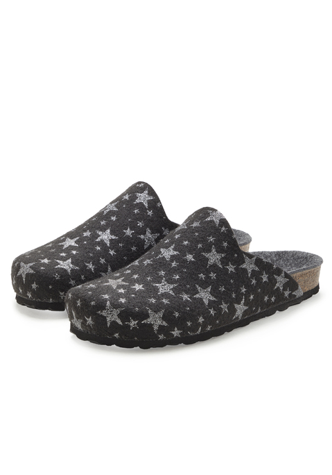 Bild: Hausschuh von Vivance: Hausschuhe-Clog aus Filz mit Sternen von VIVANCE. Made in Spain. Obermaterial, Futter und Decksohle aus Textil, Laufsohle aus Synthetik.