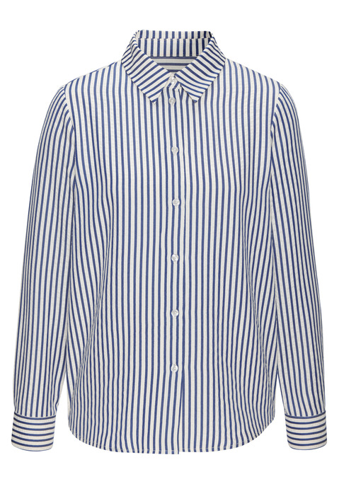 Bild: Hemdbluse von Vivance: Gestreifte Langarmbluse von Vivance. Hemdblusenkragen. Durchgehende Knopfleiste. Lange Ärmel mit Manschette. Figurumspielende Passform. Gerundeter Saumabschluss. Aus leicht strukturiertem Viskose-Mix.