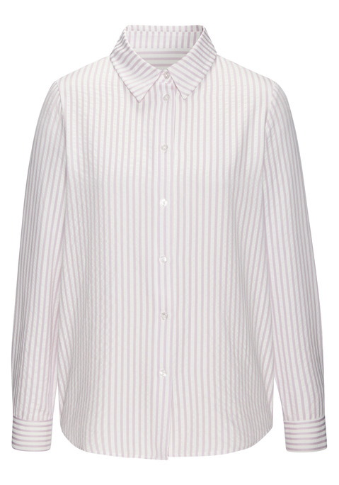 Bild: Hemdbluse von Vivance: Gestreifte Langarmbluse von Vivance. Hemdblusenkragen. Durchgehende Knopfleiste. Lange Ärmel mit Manschette. Figurumspielende Passform. Gerundeter Saumabschluss. Aus leicht strukturiertem Viskose-Mix.