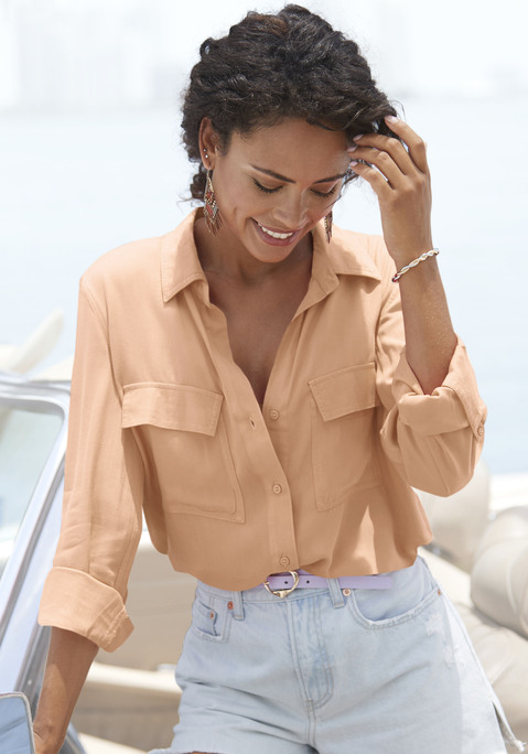Bild: Hemdbluse von Vivance: Bluse von Vivance mit aufgesetzten Brusttaschen. Lange Ärmel mit Turn-up-Funktion. Lockere Passform. Weiche Webware aus Lyocell.