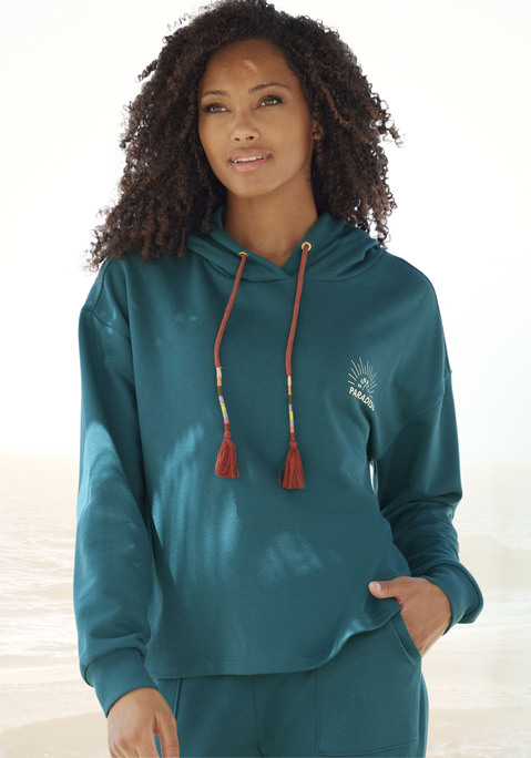 Bild: Hoodie von Vivance: Hoodie von Vivance mit Print. Verstellbarer Tunnelzug mit farbenfroher Kordel. Mit überschnittener Schulterpartie und Rippbündchen. Weiche Sweat-Qualität.