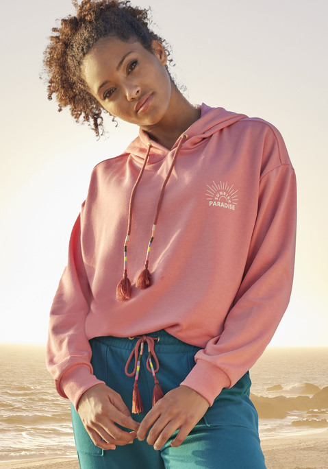 Bild: Hoodie von Vivance: Hoodie von Vivance mit Print. Verstellbarer Tunnelzug mit farbenfroher Kordel. Mit überschnittener Schulterpartie und Rippbündchen. Weiche Sweat-Qualität.