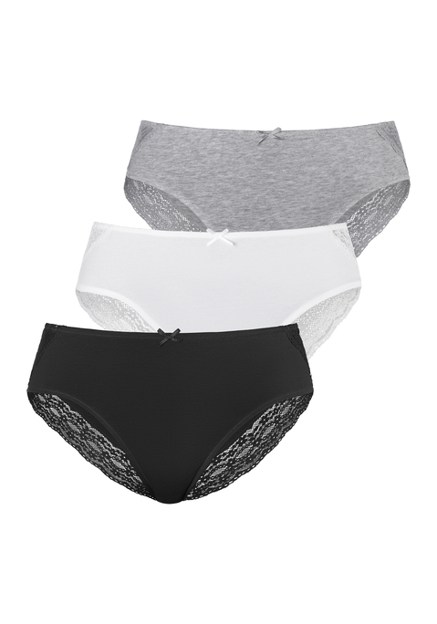 Bild: Jazz-Pants Slips von Vivance: Jazzpants von Vivance im 3er-Pack. Breite Spitzenborte. Kleine Zierschleife. Weicher Baumwolljersey mit Stretchanteil.