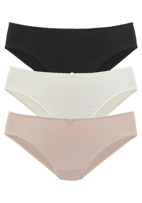 Bild: Jazz-Pants Slips von Vivance: Jazzpants von Vivance im 3er-Pack. Mäusezähnchenkante. Kleines Blütendetail vorn. Feine Rippqualität. Elastischer Baumwolljersey mit Einsatz von Baumwolle, die die Initiative Cotton made in Africa unterstützt.