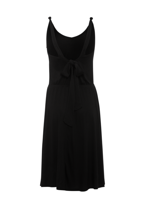 Bild: Jerseykleid von Vivance: Detailreiches Kleid von Vivance. Schöner V-Ausschnitt mit Knotendetail auf dem Träger. Gummizug in der Taille für eine tolle Silhouette. Tiefer Rückenausschnitt mit Bindeband als weitere Besonderheit. Schön für Sommertage. Jersey aus weicher Viskose.