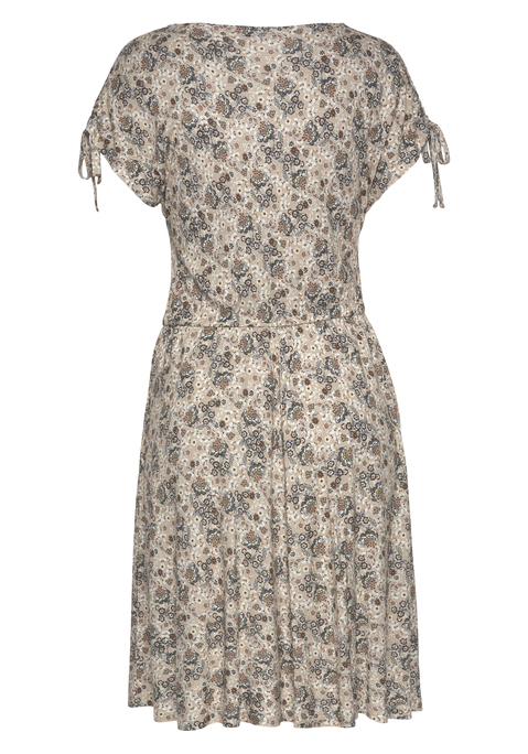 Bild: Jerseykleid von Vivance: Strandkleid von VIVANCE in kurzer Länge. Rundhalsaus- schnitt, überschnittene Schultern und kurze  Ärmel mit Schleife. Elastischer Tunnelzug in  der Taille. Länge ca. 92 cm. Weich fließende Qualität aus 100% Viskose.