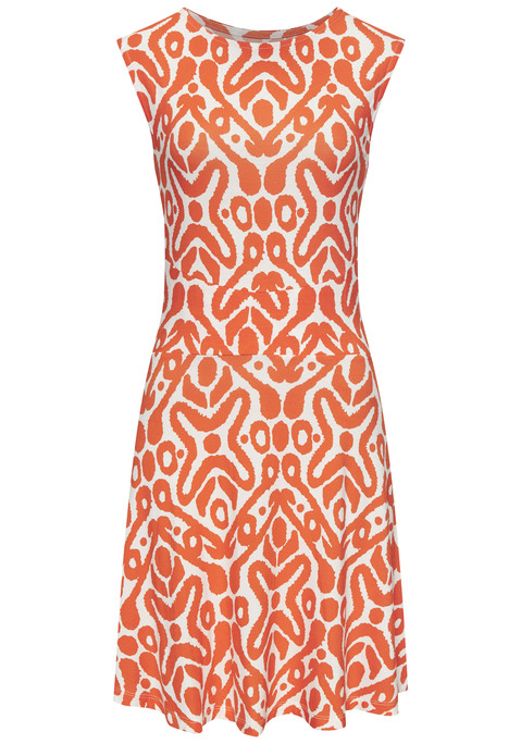 Bild: Jerseykleid von Vivance: Sommerliches Kleid von Vivance mit einem der Figur schmeichelndem Einsatz in der Taille. Alloverprint, jedes Teil ein Unikat. Ärmelloser Schnitt mit breiten Trägern und rundem Halsausschnitt. Länge bis zur Mitte der Oberschenkel. Aus weichem Viskose-Jersey.
