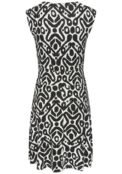 Bild: Jerseykleid von Vivance: Bezauberndes Kleid von Vivance mit einem der Figur schmeichelnden Einsatz in der Taille. Ärmelloser Schnitt mit breiten Trägern und rundem Halsausschnitt. Bis zur Mitte der Oberschenkel reichend. Individueller Alloverprint, jedes Teil ein Unikat. Aus weichem Viskose-Jersey.
