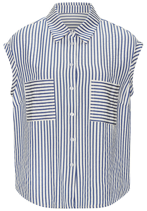 Bild: Kurzarmbluse von Vivance: Sommerliche Kurzarmbluse von Vivance. Gestreift. Aufgesetzte Brusttaschen. Hemdblusenkragen. Durchgehende Knopfleiste. Gerundeter Saumabschluss. Aus leicht strukturiertem Viskose-Mix.
