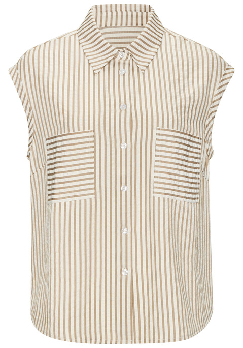 Bild: Kurzarmbluse von Vivance: Sommerliche Kurzarmbluse von Vivance. Gestreift. Aufgesetzte Brusttaschen. Hemdblusenkragen. Durchgehende Knopfleiste. Gerundeter Saumabschluss. Aus leicht strukturiertem Viskose-Mix.