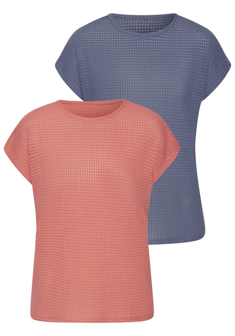 Bild: Kurzarmshirt von Vivance: T-Shirt von Vivance mit Waffelstruktur im Doppelpack. Rundhalsausschnitt. Locker fallende Passform. Pflegeleichte Qualität mit recyceltem Polyesteranteil.