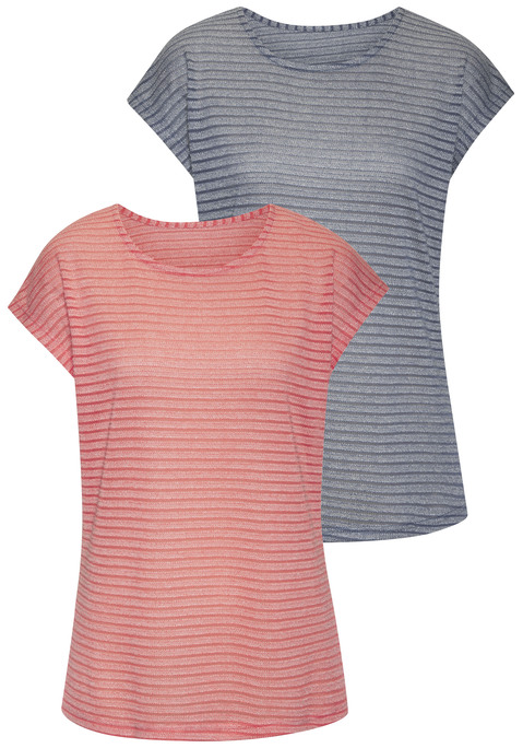 Bild: Kurzarmshirt von Vivance: Leichtes T-Shirt von Vivance mit Streifenmuster. Im praktischen 2er-Pack. Rundhalsausschnitt. Nahtlos angesetzte, kurze Ärmel. Figurumspielend geschnitten. Luftiger Jacquardstrick.