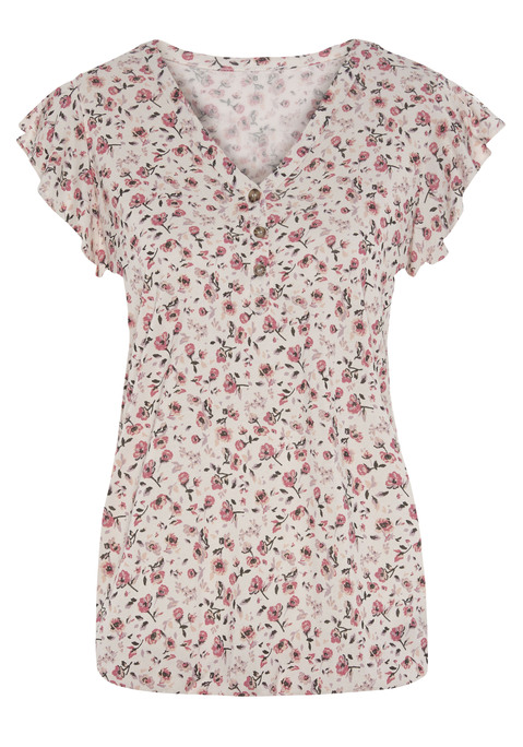Bild: Kurzarmshirt von Vivance: Shirt im 2er-Pack von Vivance. Mit zarten Flügelärmeln. Kurze Knopfleiste mit Knöpfen in Hornoptik. Gummizug im Bund für eine lockere Passform. Aus weich fließender Qualität.