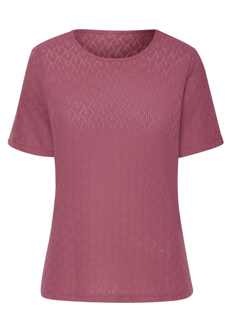Bild: Kurzarmshirt von Vivance: Strickshirt von Vivance. Schönes Ajourmuster. Kurzarm. Rundhalsausschnitt. Figurumspielende Passform. Hochwertige Baumwollmischung.