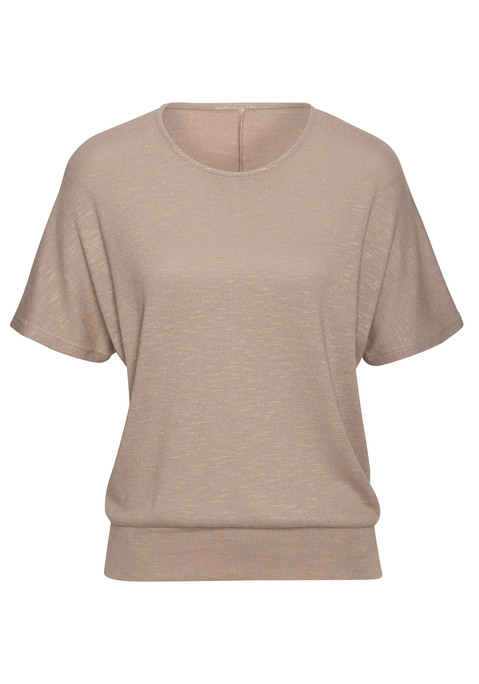 Bild: Kurzarmshirt von Vivance: Feinstrickshirt von Vivance. Rundhalsausschnitt. Breiter Bund am Saum. Bequem und lässig geschnitten. Extraweiche Strickware mit recyceltem Polyester-Anteil.