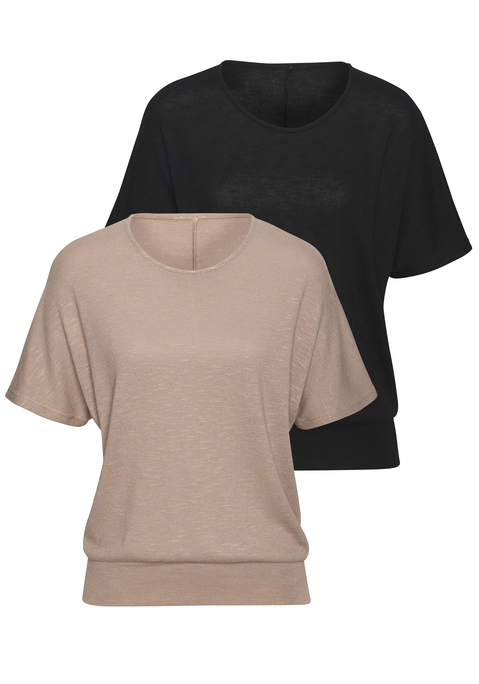 Bild: Kurzarmshirt von Vivance: Feinstrickshirt von Vivance im praktischen 2er-Pack. Rundhalsausschnitt. Breiter Bund am Saum. Bequem und lässig geschnitten. Extraweiche Strickware mit recyceltem Polyester-Anteil.