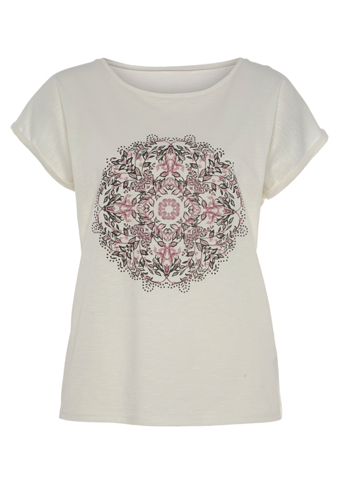 Bild: Kurzarmshirt von Vivance: T-Shirt von Vivance mit umgeschlagenem Ärmelsaum. Mit modischem Druck vorn. Locker geschnittener Rundhalsauschnitt. Trageangenehme Qualität.