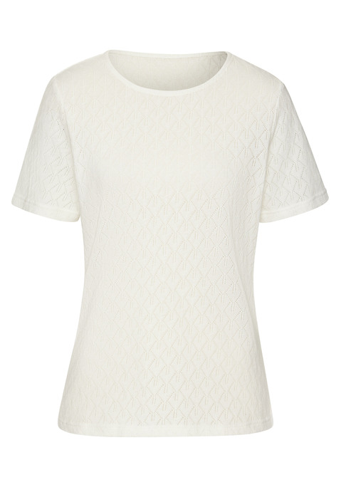 Bild: Kurzarmshirt von Vivance: Strickshirt von Vivance. Schönes Ajourmuster. Kurzarm. Rundhalsausschnitt. Figurumspielende Passform. Hochwertige Baumwollmischung.
