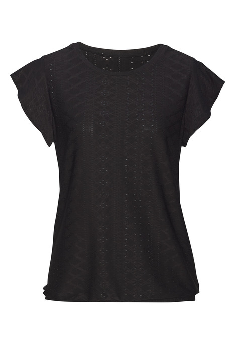 Bild: Kurzarmshirt von Vivance: Romantisches Rundhals-T-Shirt von Vivance im praktischen Doppelpack. Jacquardmuster mit Lochstickerei und kurze Flügelärmelchen. Elastischer Saum. Lässige Passform. Pflegeleichtes, weich fließendes Material.