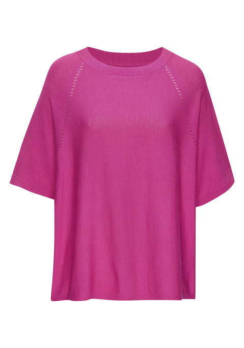 Bild: Kurzarmshirt von Vivance: Strickshirt von Vivance. Dezentes Lochstrickmuster an den Ärmeln. Rundhalsausschnitt. Halbarm. Aus weichem Viskose-Strick.