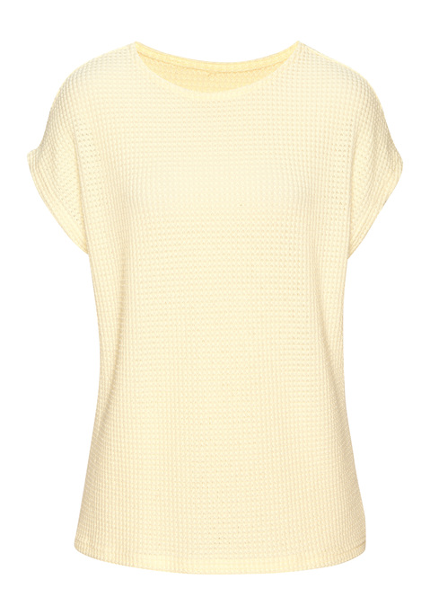 Bild: Kurzarmshirt von Vivance: T-Shirt von Vivance aus Waffelstrick. Rundhalsausschnitt. Locker fallende Passform. Pflegeleichte Qualität mit recyceltem Polyester.